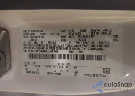 2017 Lincoln Mkc Select z USA, uszkodzony, nr VIN 5LMCJ2D98HUL47765